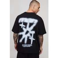Schwarzes Oversize T-Shirt mit Graffiti Stern Print - XS, Schwarz Schwarzes Oversize T-Shirt mit Graffiti Stern Print - XS, Schwarz von boohooman
