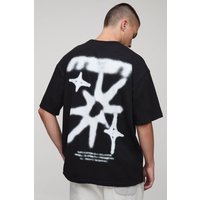 Black Oversized Blurred Star Graphic T-Shirt - Schwarz - XS, Schwarz von boohooman