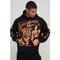 Kastiger Oversize Hoodie mit American Tour Print - Schwarz - XS, Schwarz Kastiger Oversize Hoodie mit American Tour Print - Schwarz - XS, Schwarz von boohooman