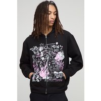 Black Oversized Boxy Ofcl Man Graffiti Printed Zip Through Hoodie von boohooman