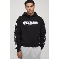 Kastiger Oversize Hoodie mit Official Man Print - Schwarz - XL, Schwarz von boohooman