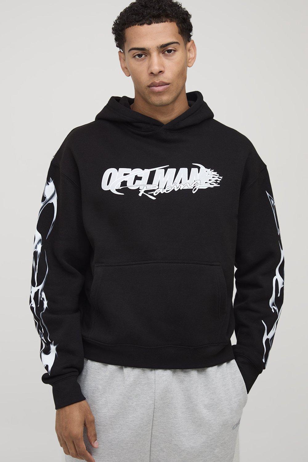 Kastiger Oversize Hoodie mit Official Man Print - Schwarz - XS, Schwarz von boohooman