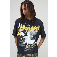 Black Oversized Boxy Washed Homme Eagle Graphic T-Shirt von boohooman