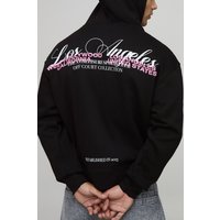 Kastiger Oversize Hoodie mit Reißverschluss und Los Angeles Print - Schwarz - XS, Schwarz Kastiger Oversize Hoodie mit Reißverschluss und Los Angeles Print - Schwarz - XS, Schwarz von boohooman