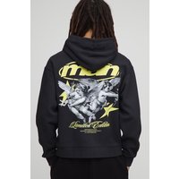Black Oversized Boxy Zip Through Renaissance Star Washed Hoodie - Schwarz - XS, Schwarz von boohooman