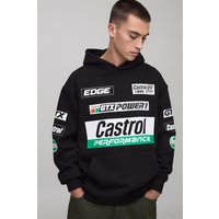 Black Oversized Castrol Racing Moto License Printed Hoodie von boohooman