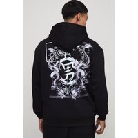 Schwarzer Oversize Hoodie mit Drachen-Print - M, Schwarz von boohooman