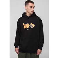 Black Oversized Evil Teddy Graphic Hoodie - Schwarz - XL, Schwarz von boohooman