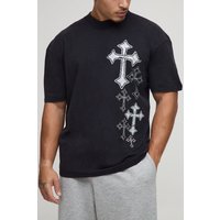 Schwarzes Oversize T-Shirt mit Strass-Kreuz - XS, Schwarz Schwarzes Oversize T-Shirt mit Strass-Kreuz - XS, Schwarz von boohooman