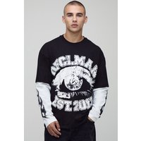 Langärmliges schwarzes Oversize Official Man T-Shirt - XS, Schwarz von boohooman