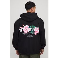 Schwarzer Oversize Hoodie mit floralem Print - XS, Schwarz Schwarzer Oversize Hoodie mit floralem Print - XS, Schwarz von boohooman