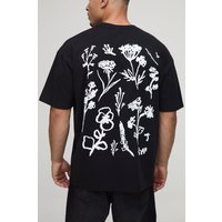 Schwarzes Oversize T-Shirt mit floralem Print - XS, Schwarz Schwarzes Oversize T-Shirt mit floralem Print - XS, Schwarz von boohooman