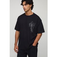 Schwarzes Oversize T-Shirt mit floralem Print - XS, Schwarz Schwarzes Oversize T-Shirt mit floralem Print - XS, Schwarz von boohooman
