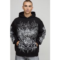 Schwarzer Oversize Hoodie mit Gothic BM Print - XS, Schwarz Schwarzer Oversize Hoodie mit Gothic BM Print - XS, Schwarz von boohooman