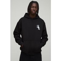 Schwarzer Oversize Hoodie mit Graffiti Spray Kreuz Print - XS, Schwarz Schwarzer Oversize Hoodie mit Graffiti Spray Kreuz Print - XS, Schwarz von boohooman