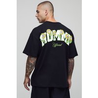 Schwarzes Oversize T-Shirt mit Homme Flower Print - XS, Schwarz Schwarzes Oversize T-Shirt mit Homme Flower Print - XS, Schwarz von boohooman