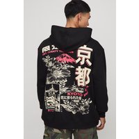 Schwarzer Oversize Hoodie mit floralem Kyoto-Print - XS, Schwarz Schwarzer Oversize Hoodie mit floralem Kyoto-Print - XS, Schwarz von boohooman