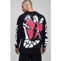 Schwarzes langärmliges Oversize T-Shirt mit Herz-Print - S, Schwarz von boohooman