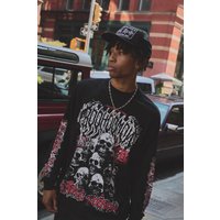 Langärmliges schwarzes Oversize T-Shirt mit Totenkopf-Print - M, Schwarz von boohooman