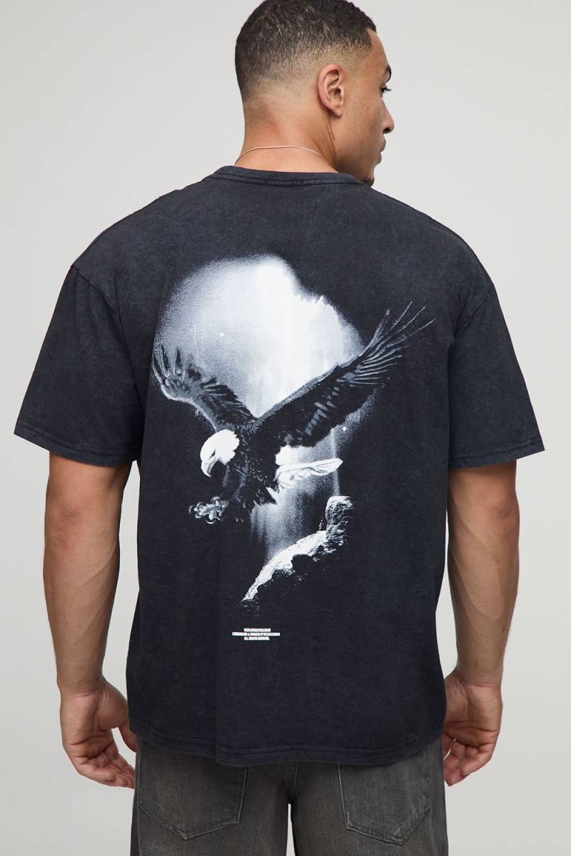 Schwarzes Oversize Man T-Shirt mit Acid-Waschung - M, Schwarz von boohooman