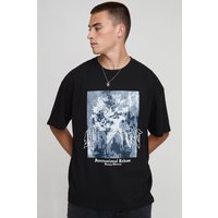 Schwarzes Oversize Man T-Shirt mit floralem Print - XS, Schwarz von boohooman
