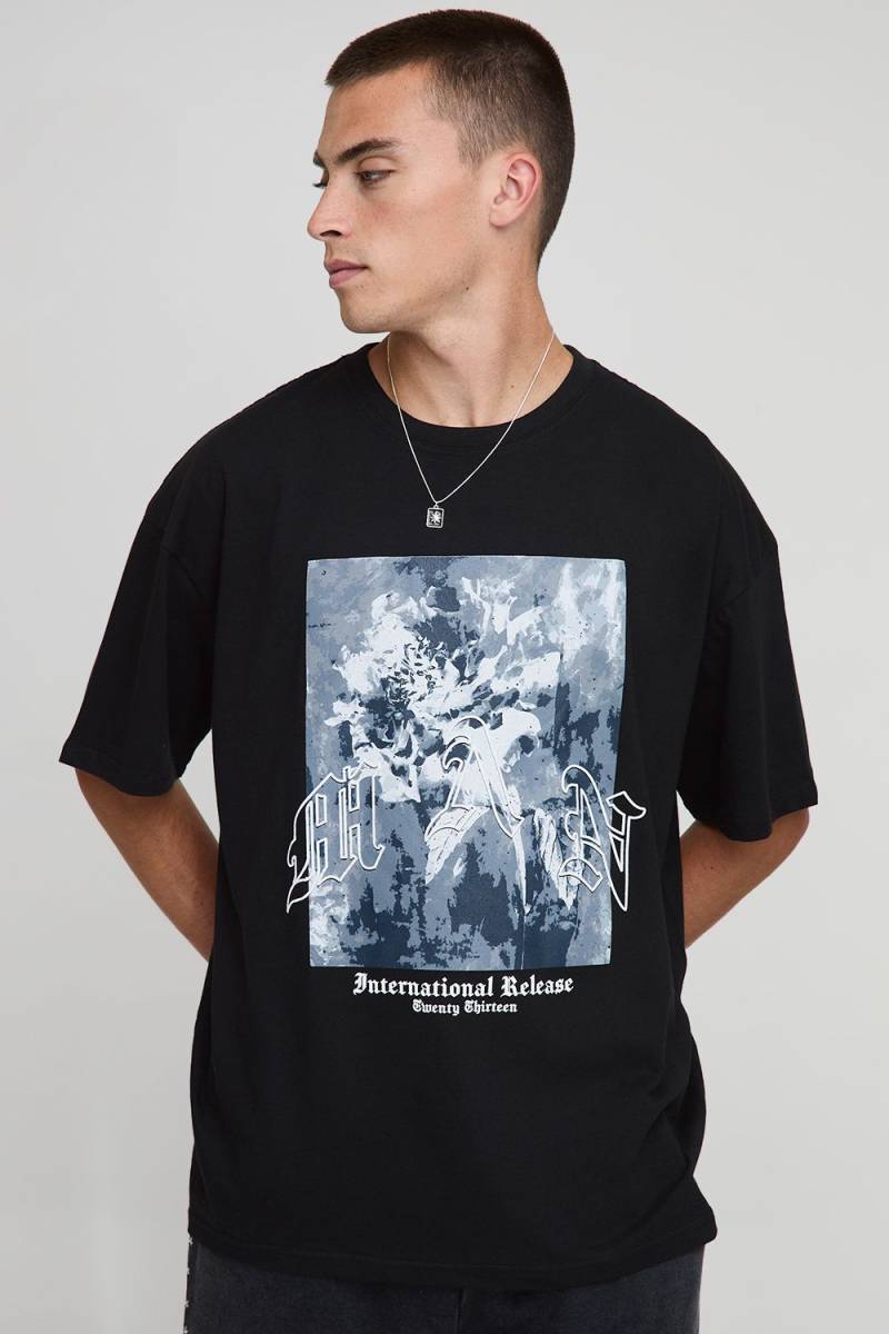 Schwarzes Oversize Man T-Shirt mit floralem Print - XS, Schwarz von boohooman