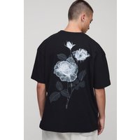 Black Oversized Man Line Drawn Floral Graphic T-Shirt - Schwarz - M, Schwarz von boohooman