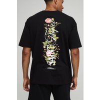 Schwarzes Oversize T-Shirt mit floralem Man Saint Tropez Print - XL, Schwarz von boohooman