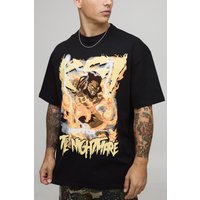 Schwarzes Oversize T-Shirt mit Misfits Ksi The Nightmare Print - S, Schwarz von boohooman