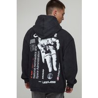 Black Oversized Nasa Washed License Printed Hoodie - Schwarz - L, Schwarz von boohooman