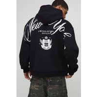 Black Oversized New York Over The Seam Printed Hoodie von boohooman