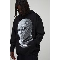 Schwarzer Oversize Hoodie mit Strass-Maske - M, Schwarz Schwarzer Oversize Hoodie mit Strass-Maske - M, Schwarz von boohooman