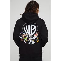 Black Oversized Warner Bros Logo License Printed Hoodie - Schwarz - XS, Schwarz von boohooman