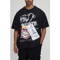 Schwarzes Oversize T-Shirt mit Casino-Print - XS, Schwarz Schwarzes Oversize T-Shirt mit Casino-Print - XS, Schwarz von boohooman