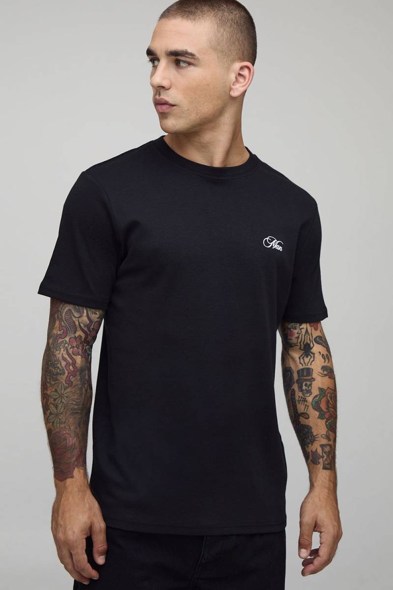 Schwarzes Slim-Fit T-Shirt mit Man-Schriftzug - XS, Schwarz Schwarzes Slim-Fit T-Shirt mit Man-Schriftzug - XS, Schwarz von boohooman