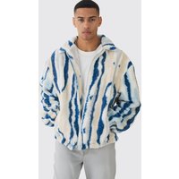 Blaue gestreifte Oversize Borg-Jacke mit Reißverschluss - M, Blau von boohooman
