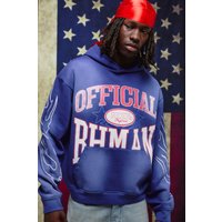Kastiger Oversize Hoodie mit Print - Blau - M, Blau Kastiger Oversize Hoodie mit Print - Blau - M, Blau von boohooman