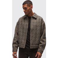 Bouclee-Overshirt mit Fischgräten-Print - Taupe - XL, Taupe von boohooman