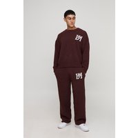 Bouclee Pullover-Trainingsanzug mit Logo - Braun - XS, Braun Bouclee Pullover-Trainingsanzug mit Logo - Braun - XS, Braun von boohooman
