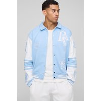 Kastige Jersey Harrington-Jacke mit 13-Applikation - Blau - XS, Blau Kastige Jersey Harrington-Jacke mit 13-Applikation - Blau - XS, Blau von boohooman