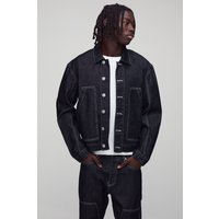 Kastige Jeansjacke mit Kontrast-Naht - Schwarz - M, Schwarz Kastige Jeansjacke mit Kontrast-Naht - Schwarz - M, Schwarz von boohooman