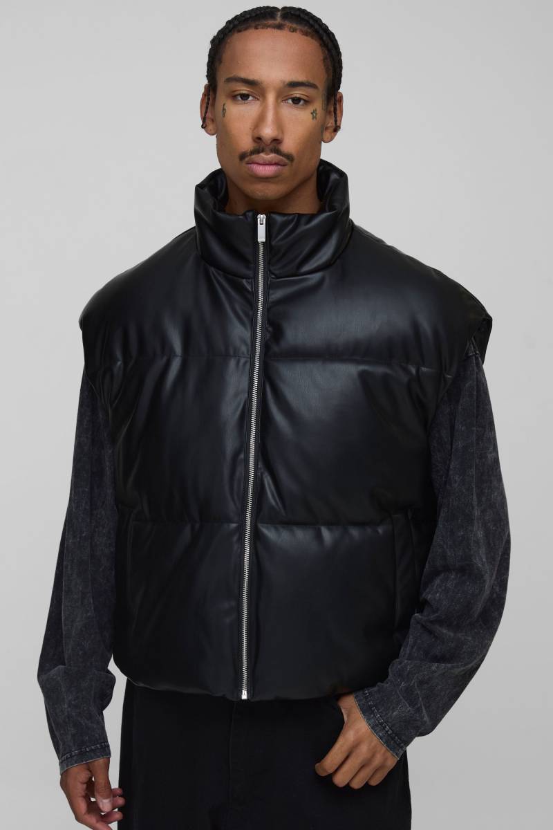 Kastige PU-Weste - Schwarz - XS, Schwarz von boohooman