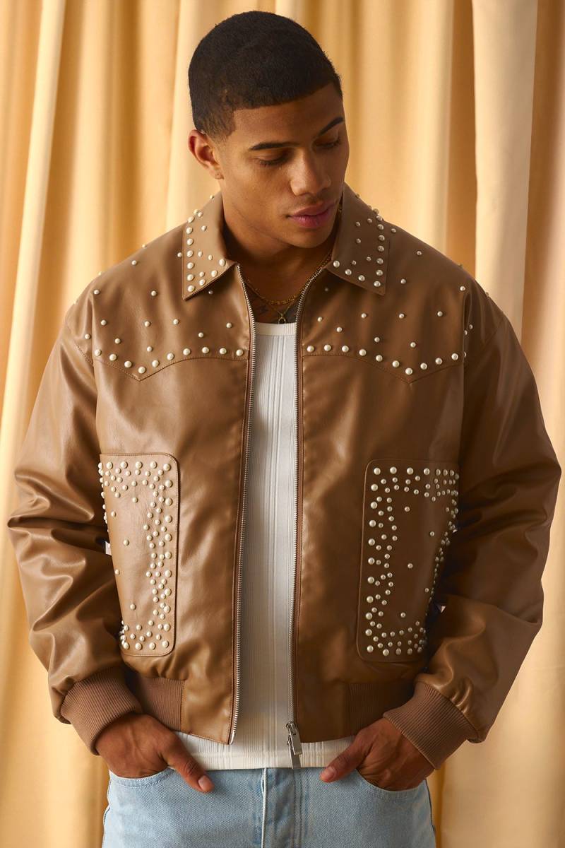 Verzierte PU Western-Jacke - Beige - XS, Beige Verzierte PU Western-Jacke - Beige - XS, Beige von boohooman