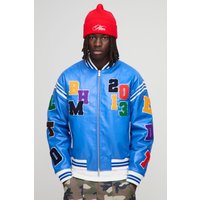 PU Bomberjacke mit Buchstaben-Aufnäher - Grau - XS, Grau von boohooman