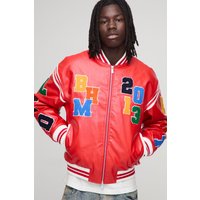 PU Bomberjacke mit Buchstaben-Aufnäher - Rot - XS, Rot von boohooman