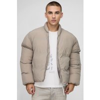 Boxy Fit Mono Padded Bomber Neck Puffer Jacket - Taupe - S, Taupe Boxy Fit Mono Padded Bomber Neck Puffer Jacket - Taupe - S, Taupe von boohooman
