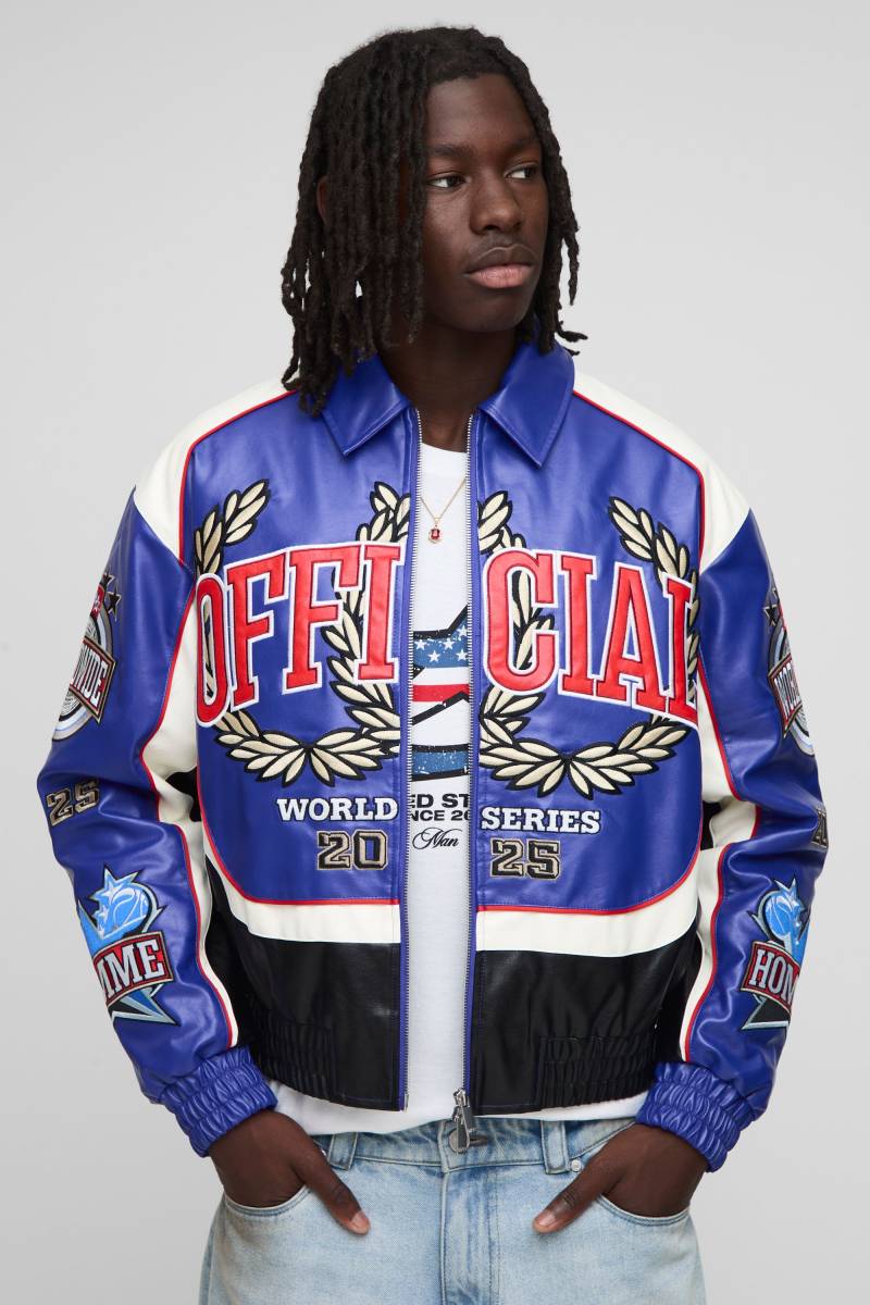 Kastige Official PU-Bomberjacke mit Kragen - Grau - XS, Grau von boohooman