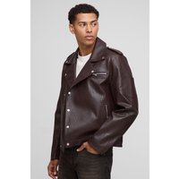 Kastige PU-Bikerjacke - Braun - S, Braun von boohooman
