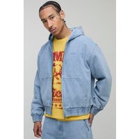 Kastiger Denim-Hoodie - Blau - L, Blau von boohooman