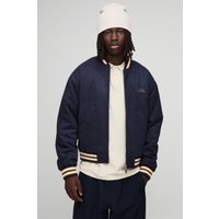 Kastige gerippte Bomberjacke mit Stickerei - Blau - XS, Blau von boohooman